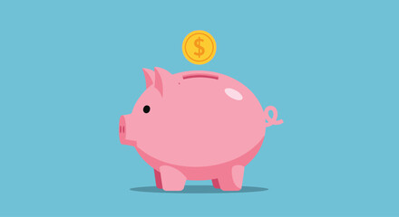 Obraz premium Pink Piggy Bank with Coin Falling Inside 1.