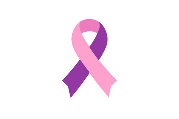 Pink and purple awareness ribbon symbol for cancer and health support isolated on white background