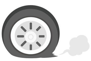 パンクした車のタイヤ フラットデザインのトラブルイラスト素材