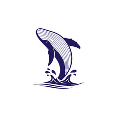Obraz premium Stylized blue whale jumping out of water with ocean waves