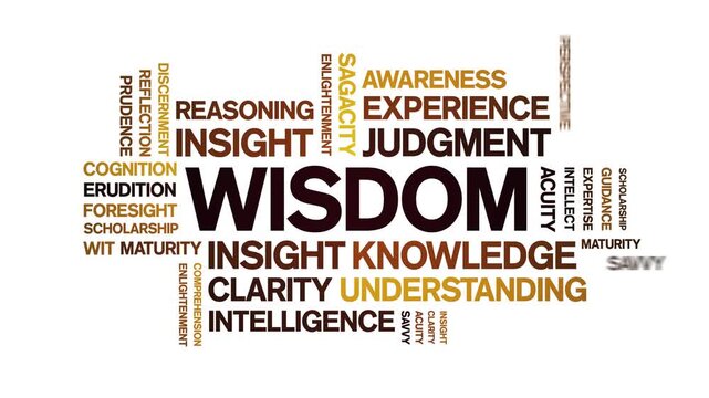 Wisdom animated word cloud-text design animation tag kinetic typography seamless loop.