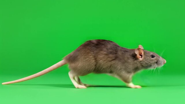 Brown Rat Walking on Green Screen for Chroma Keying