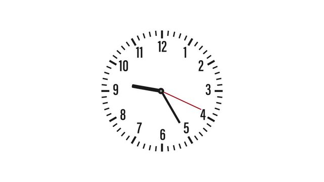 Time lapse of spinning clock animation in 12 Hour. Black and White Analog Wall Clock Isolated. 
White background wall clock video footage, Animation wall clock on white background.