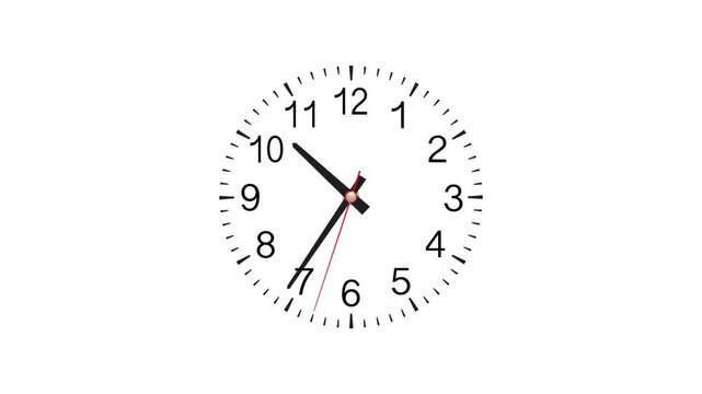 Time lapse of spinning clock animation in 12 Hour. Black and White Analog Wall Clock Isolated. 
White background wall clock video footage, Animation wall clock on white background.