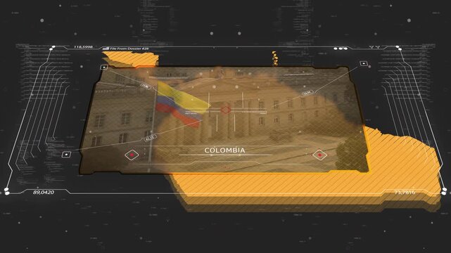 A cinematic intelligence briefing map for piracy. Great for intelligence briefs, secret missions, covert operations.
13 sec clip of a world map of Colombia. 30fps
4k