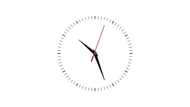 Time lapse of spinning clock animation in 12 Hour. Black and White Analog Wall Clock Isolated. 
White background wall clock video footage, Animation wall clock on white background.
