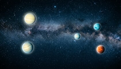 planet-planet di luar angkasa dengan latar langit penuh bintang.