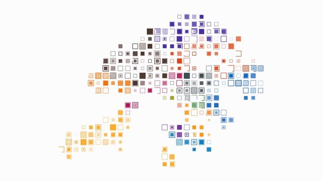 Hong Kong map animation. Shape of the country with pulsating colored dots. Large size square blocks. Digital style Hong Kong map on white background. Trending video.