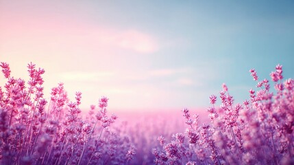 Fototapeta premium A field of lavender flowers blooming under a clear sky