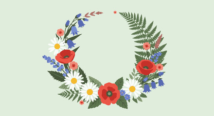 Obraz premium Floral Wreath with Poppies and Daisies.
