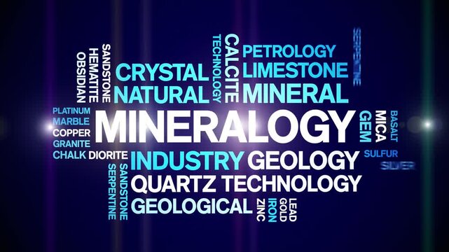 Mineralogy animated word cloud-text design animation tag kinetic typography seamless loop.