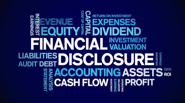 Financial Disclosure animated word cloud-text design animation tag kinetic typography seamless loop.