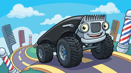 Monster Truck with Happy Facial Expression. © rama coloring studio