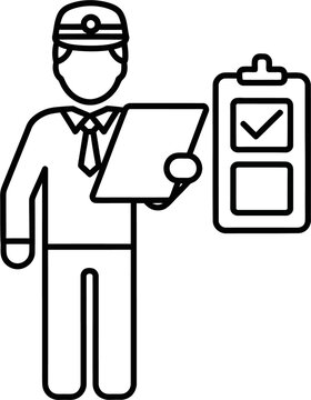 Line icon of pilot holding clipboard with checklist