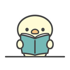 授業中に本を開いて音読するひよこの手書きイラスト © Nitomaru