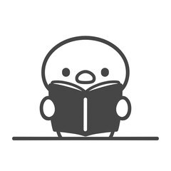 授業中に本を開いて音読するひよこの手書き線画イラスト © Nitomaru