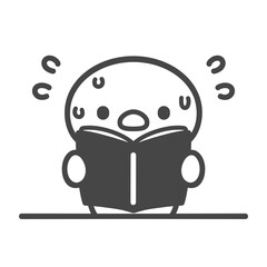 授業中に席から立って音読するひよこの手書き線画イラスト 焦って汗をかく © Nitomaru