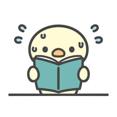 授業中に席から立って音読するひよこの手書きイラスト 焦って汗をかく © Nitomaru