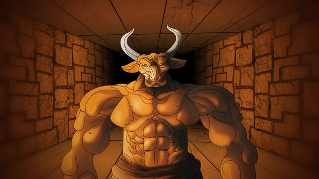 minotaur walking through the corridors of the labyrinth