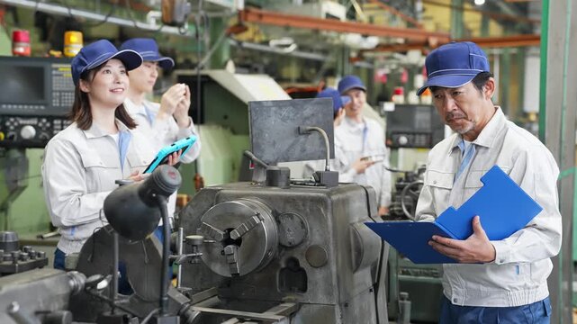 工場で作業する作業員グループ