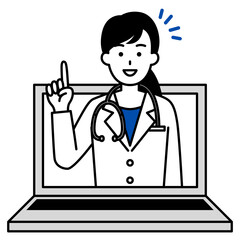 オンラインで回答する医師の女性