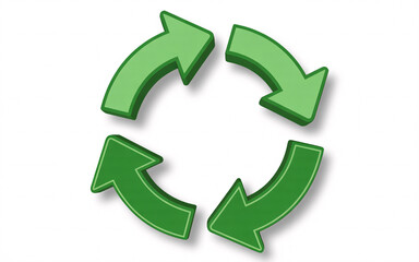 Obraz premium Green recycle symbol with four arrows in circular motion on white background