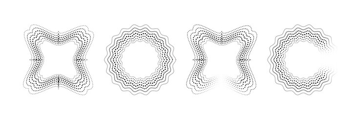 Halftone Star Shape Frame Set, Wavy Dotted Border Collection, Abstract Gradient Dot Pattern Design Element. Vector Illustration.