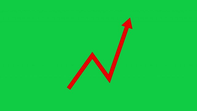 Red Zigzag Arrow Growing Upward Animation on Green Screen Business Success and Market Growth Graphic Motion