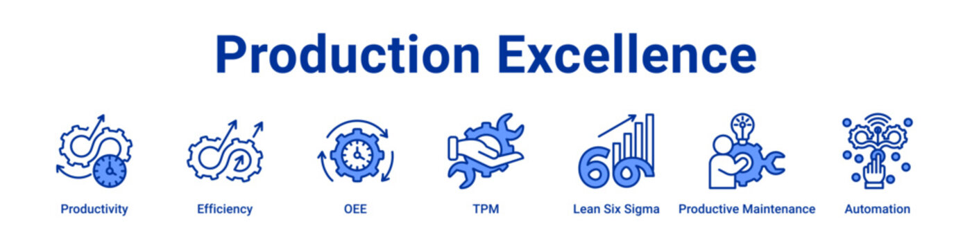 Production Excellence Icon Banner blue color