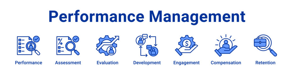 -Performance Management Icon Banner blue color