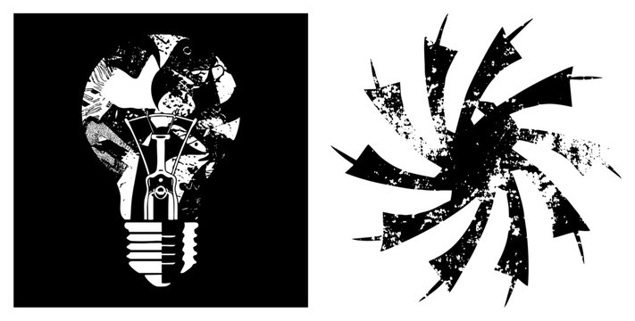 Halftone textured lightbulb with comic book splatter art inside, vector illustration, creative symbol, idea generator graphic.