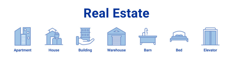 -Real Estate Icon Banner blue color