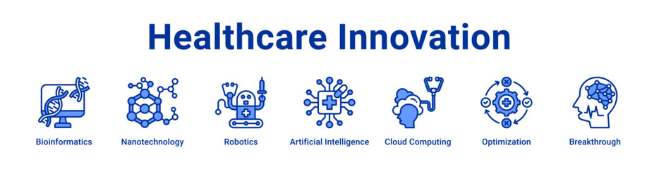 Obraz premium -Healthcare Innovation Icon Banner blue color