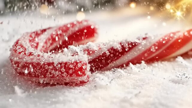 Candy Canes in Snowy Christmas Scene.