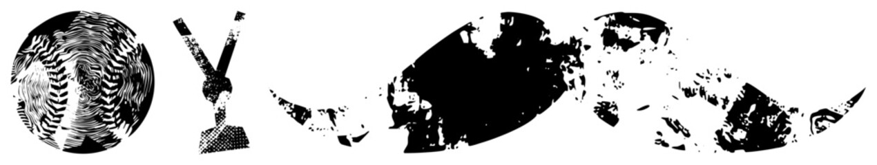 Graphic design featuring stylized shapes with halftone textures and fragmented forms, modern art composition, minimalist vector illustration.