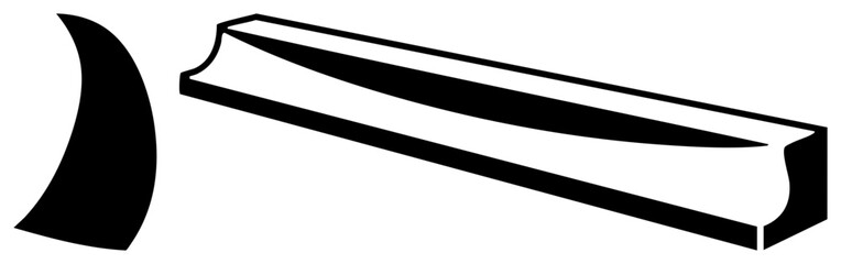 Two stylized black forms, one curved, one elongated rectangular block, minimalist vector art, isolated graphic elements, flat design composition.