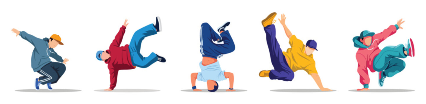 Flat vector illustration break dancer,People dancing dance party activity group, simple cartoon style, cartoon.