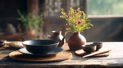still life with flowers and tea