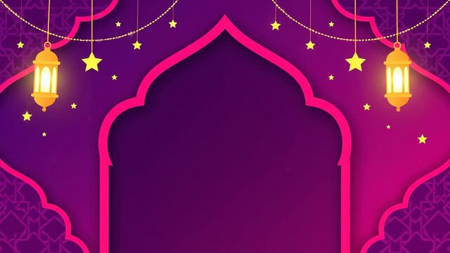 Islamic Arch Background with Lanterns and Stars