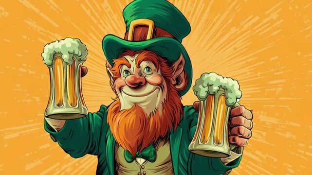 Happy Leprechaun with Beer for St Patricks Day Celebration