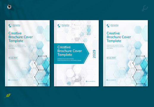 Creative Brochure Cover Template with Blue Hexagon Technology Design Layout