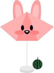 Cute Pink Rabbit Face Parasol with Watermelon