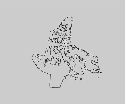 Outline map showing the detailed geographical shape of Nunavut a vast territory located in the northern region of Canada