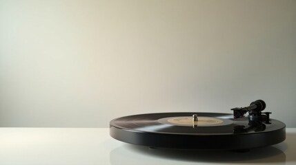 A sleek turntable showcasing a vinyl record poised for playback on a minimalist surface