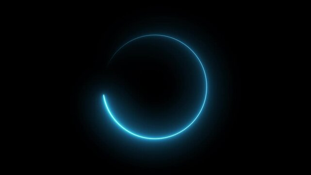 Abstract circle loading frame animation. A blue neon circle glows in the dark,Endless circular pattern.
Neon light trail circle on black background. Abstract background red spectrum fluorescent light.
