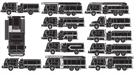 Obraz premium Fire Truck Blueprint – Emergency Rescue Vehicle CAD Technical Drawing