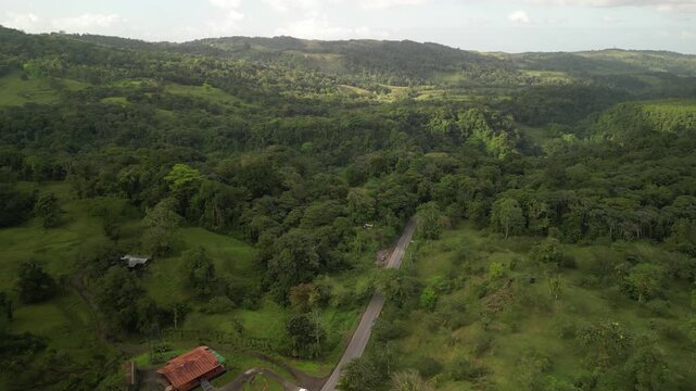 Sunny aerial view of Costa Rican rain forest along route 142 in Guanacaste Province