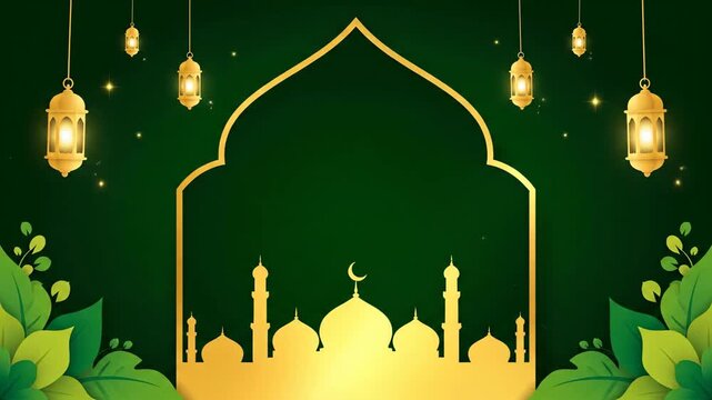 Islamic background with mosque silhouette and lanterns