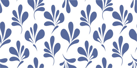 Seamless blue floral pattern with stylized leaf motifs. Elegant botanical decorative design in repeating layout. Classic background ideal for wallpaper, fabric and surface  © NisatFarjana