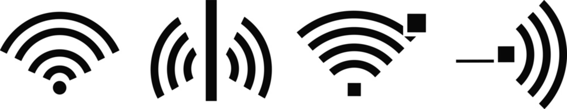 Wireless wifi signal icons set vector illustration, network connection symbols, radio wave silhouettes for technology and internet communication interface design,
